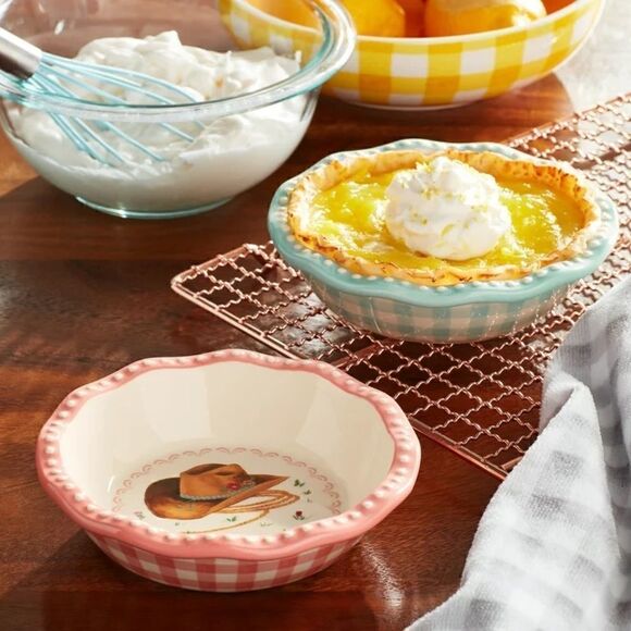 🦋 New Pioneer Woman Sweet Romance Cow 2 Pack Mini Ceramic Pie Pan Set - Picture 4 of 9